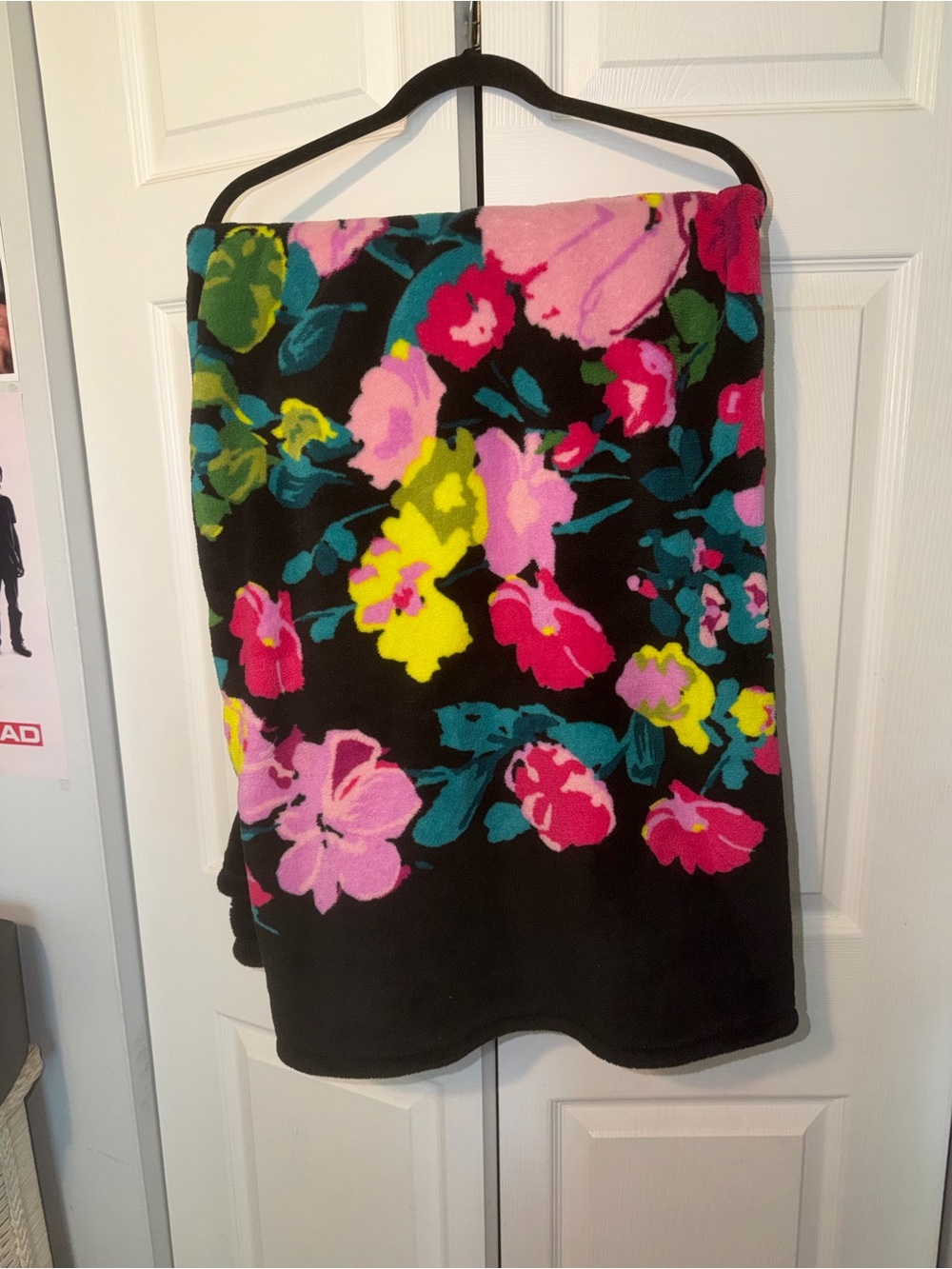 Vera Bradley Black Floral blanket with Pink, Yellow & Teal Blooms